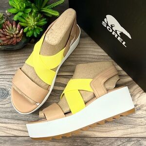 NIB Sorel Cameron Flatform Slingback Wedge Sandal Honest Beige